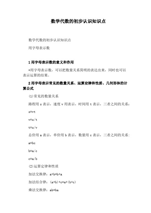 数学代数的初步认识知识点