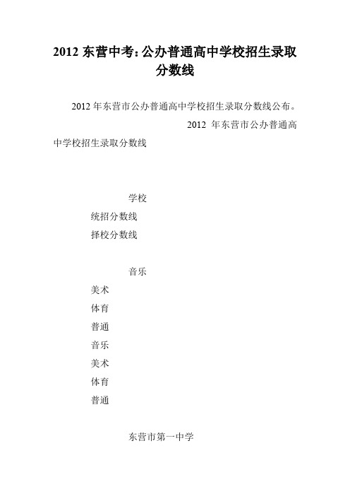 2012东营中考：公办普通高中学校招生录取分数线
