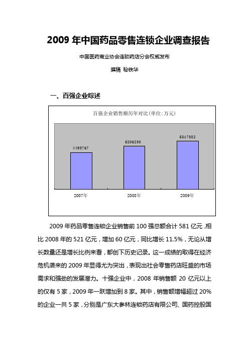 2009年中国药品零售连锁企业调查报告