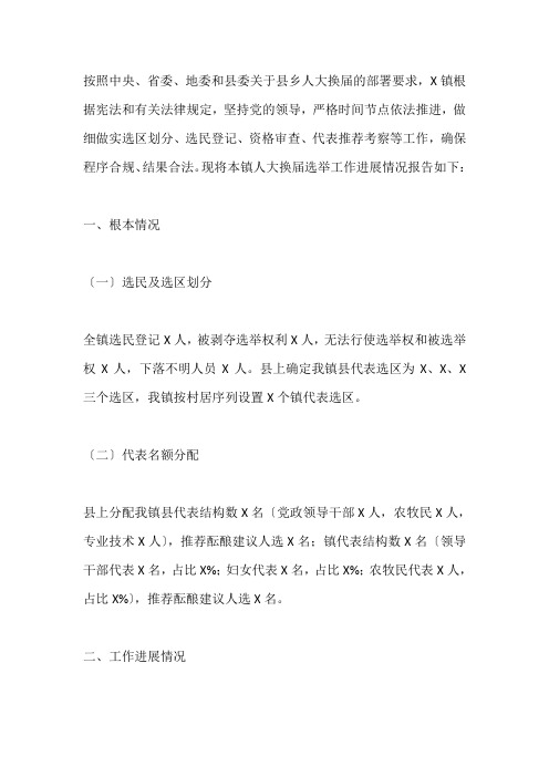 2021年乡镇人大换届选举工作进展情况汇报