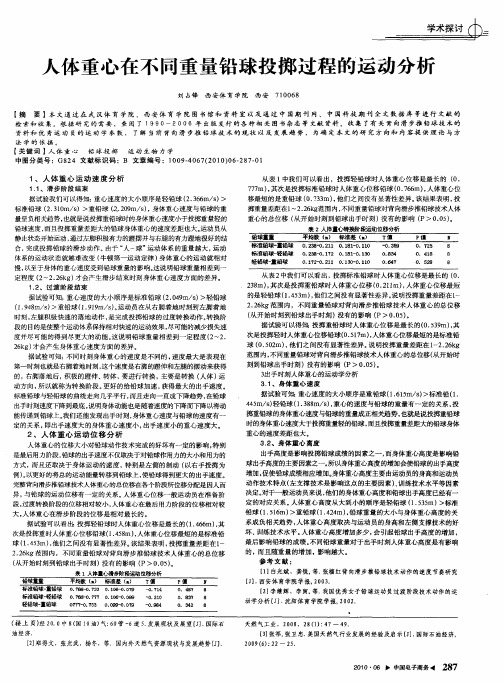人体重心在不同重量铅球投掷过程的运动分析