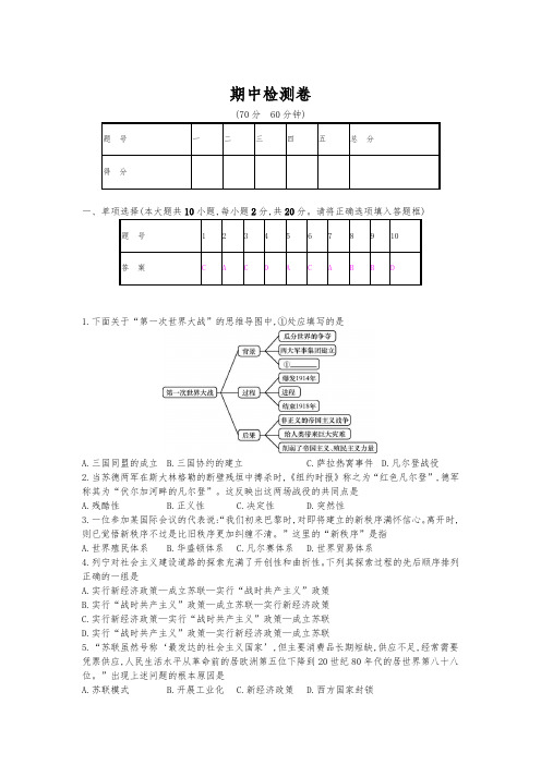 北师大版历史九年级下册历史期中检测卷