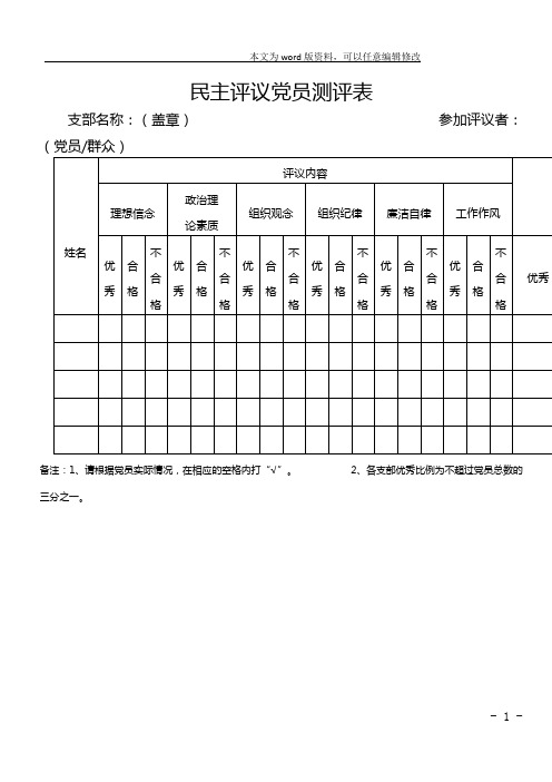 民主评议党员相关表