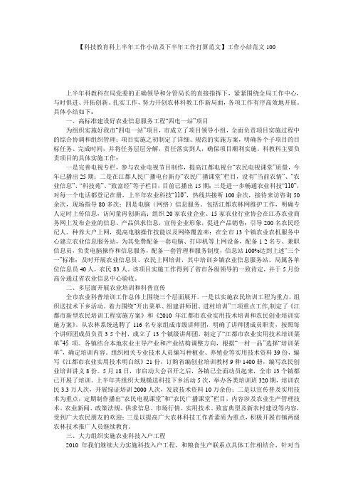 【科技教育科上半年工作小结及下半年工作打算范文】工作小结范文100