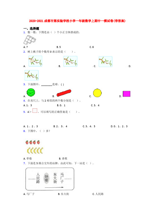 2020-2021成都市第实验学校小学一年级数学上期中一模试卷(带答案)