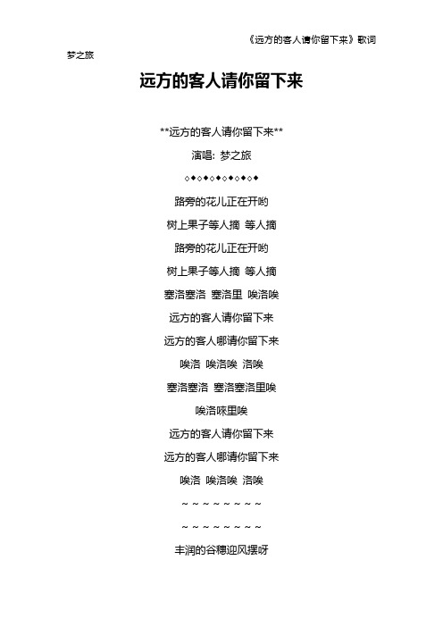 《远方的客人请你留下来》歌词 梦之旅