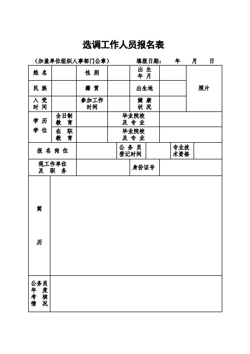 选调工作人员报名表.doc