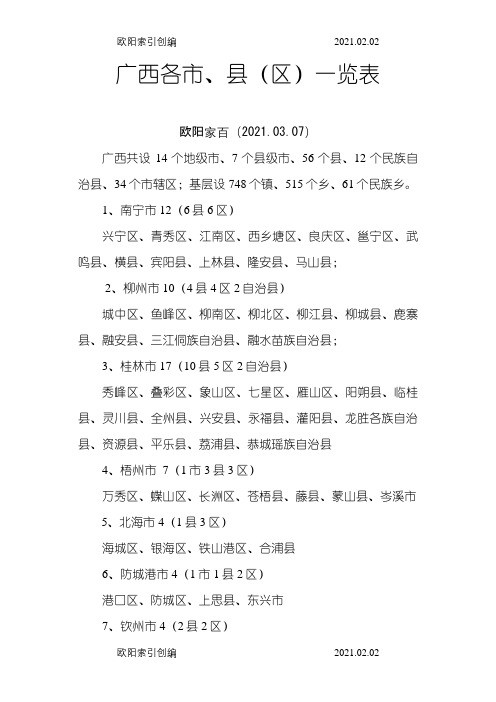 广西各市、县一览表之欧阳家百创编