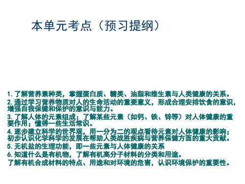 九年级化学第十二单元《化学与生活》复习课件人教版