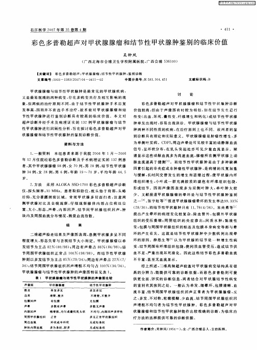 彩色多普勒超声对甲状腺腺瘤和结节性甲状腺肿鉴别的临床价值