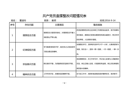 共产党员查摆整改问题情况汇总表