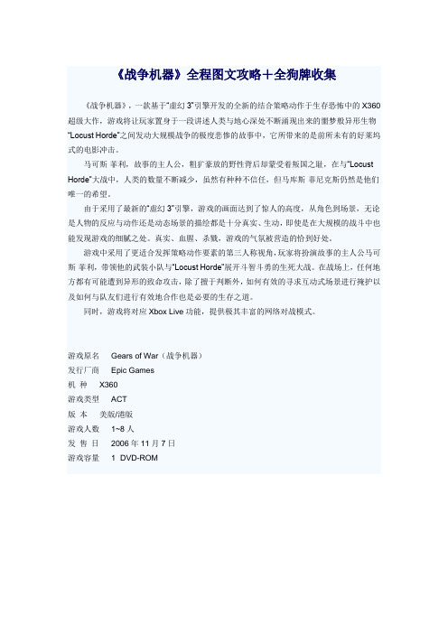《战争机器》全程图文攻略+全狗牌收集