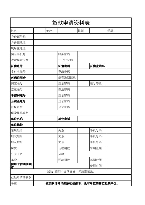 贷款申请资料表