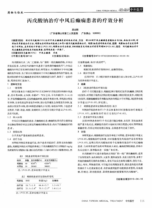 丙戊酸钠治疗中风后癫痫患者的疗效分析