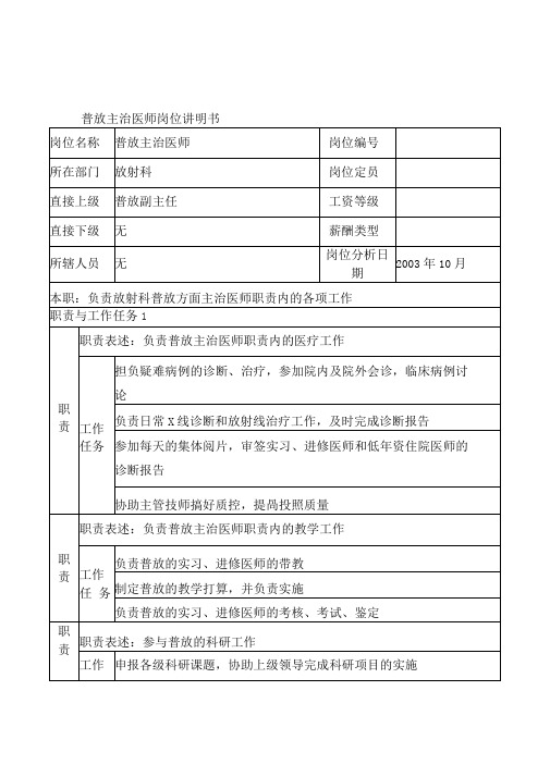 湖北医院岗位说明书汇编136
