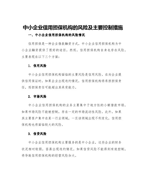 中小企业信用担保机构的风险及主要控制措施