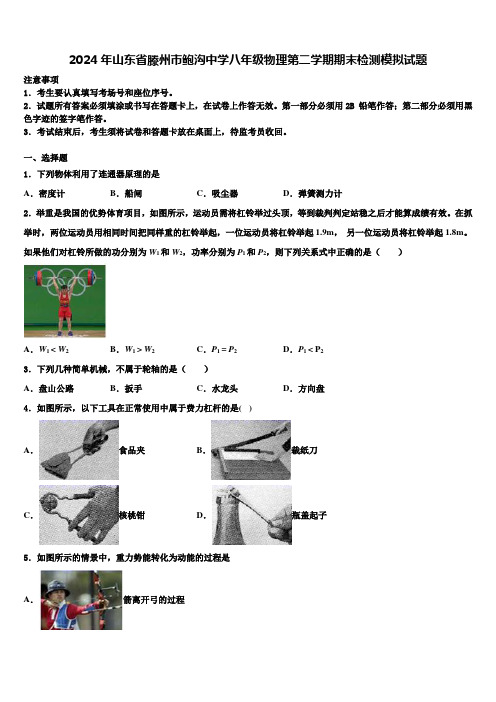 2024年山东省滕州市鲍沟中学八年级物理第二学期期末检测模拟试题含解析