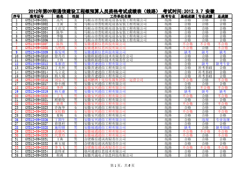 2012年安徽省通信线路工程概预算成绩单