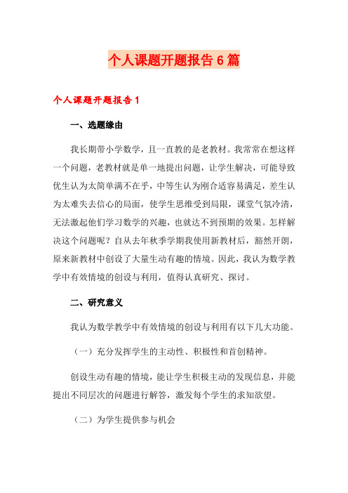 个人课题开题报告6篇