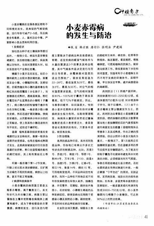 小麦赤霉病的发生与防治