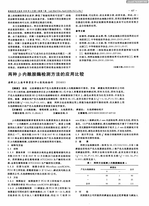 两种β-内酰胺酶检测方法的应用比较