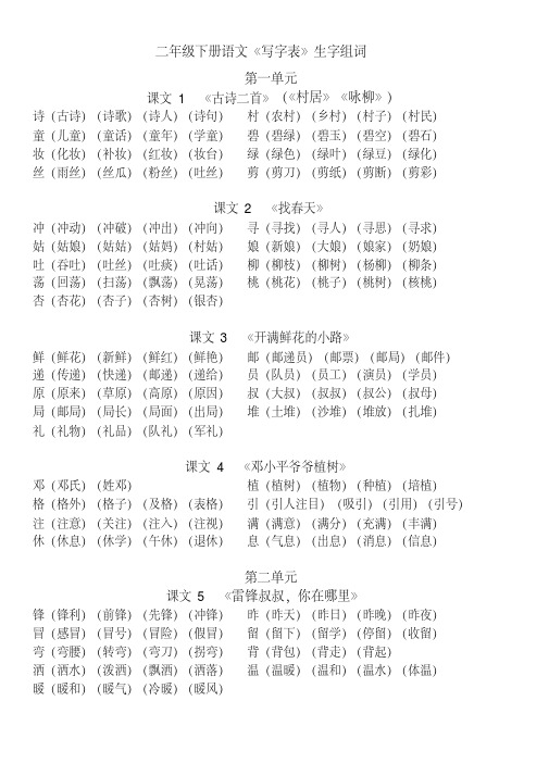2020年部编人教版二年级下册生字组词
