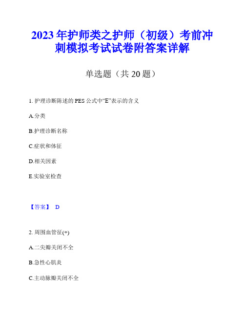 2023年护师类之护师(初级)考前冲刺模拟考试试卷附答案详解