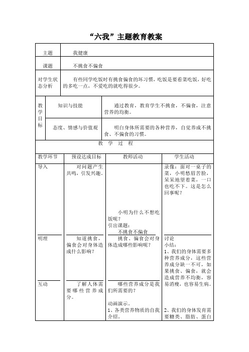晨会课教案我健康_不挑食不偏食
