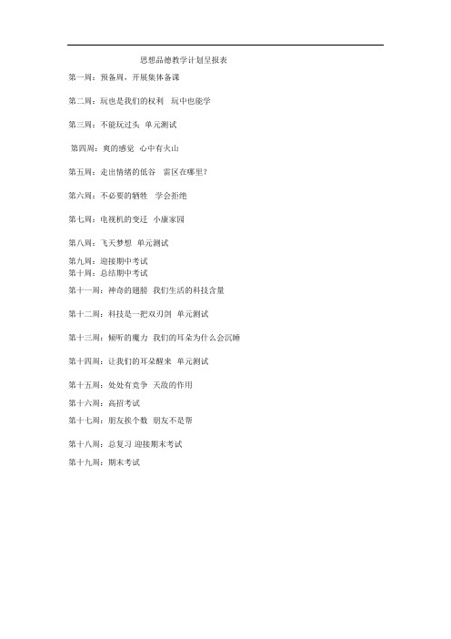 思想品德教学计划呈报表