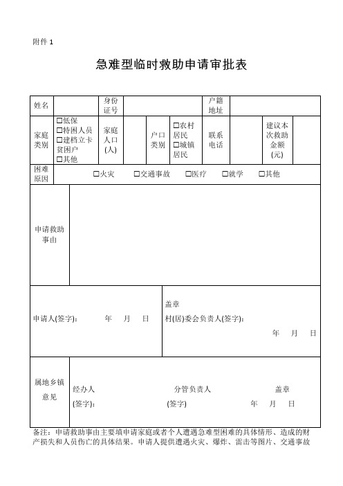 急难型临时救助申请审批表