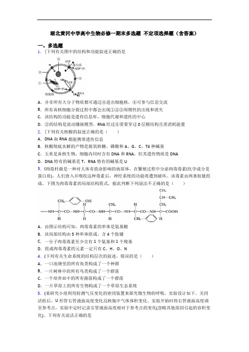 湖北黄冈中学高中生物必修一期末多选题 不定项选择题(含答案)