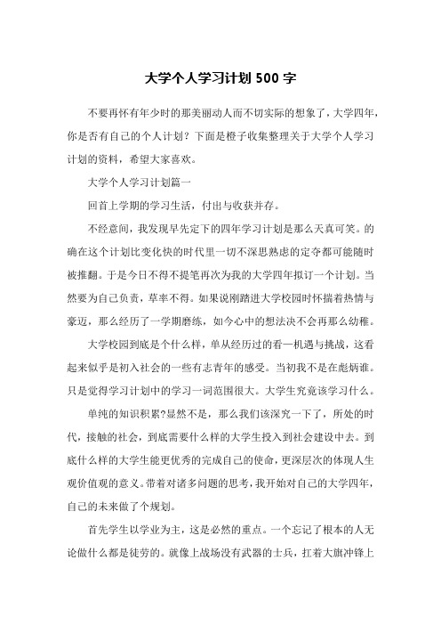 大学个人学习计划500字