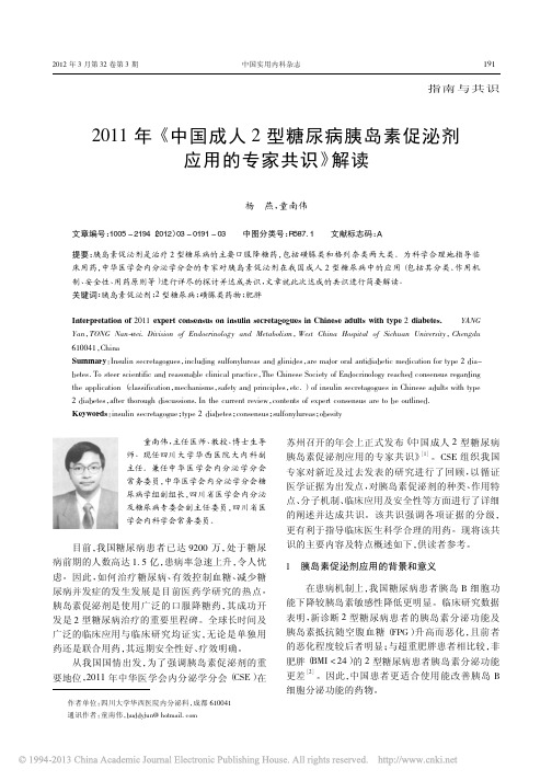 中国成人2型糖尿病胰岛素促泌剂应用的专家共识_解读_杨燕