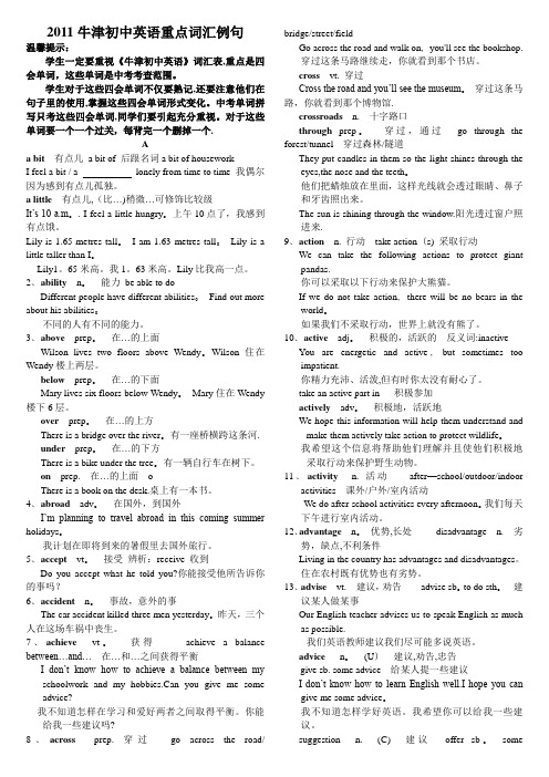 2011牛津初中英语重点词汇例句