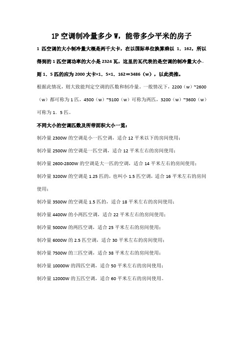 1P空调制冷量多少W,能带多少平米的房子!