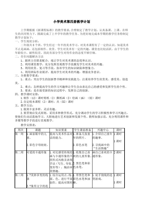 岭南版二年级下册美术全册教案表格式.