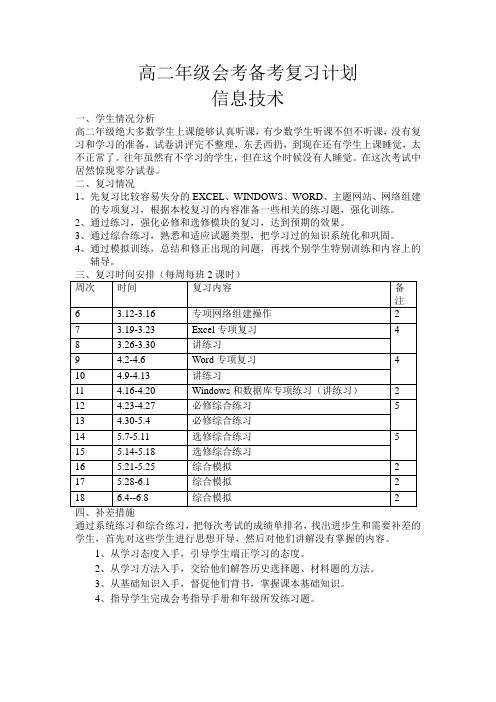 高二年级会考备考复习计划