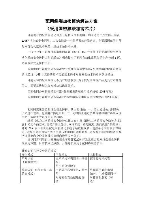 配网终端安全加密模块解决方案(采用国密算法芯片)