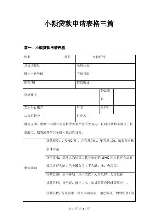 小额贷款申请表格三篇