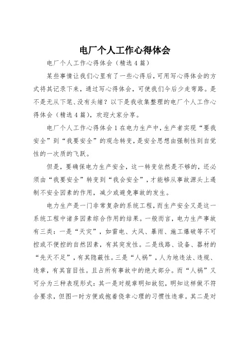 电厂个人工作心得体会