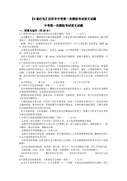 【6套打包】沈阳市中考第一次模拟考试语文试题
