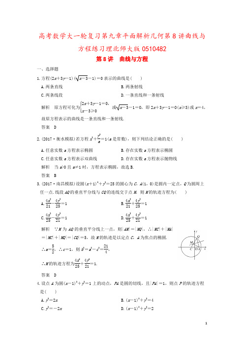 高考数学大一轮复习第九章平面解析几何第8讲曲线与方程练习理北师大版
