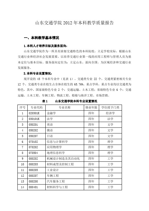 山东交通学院本科教学质量报告