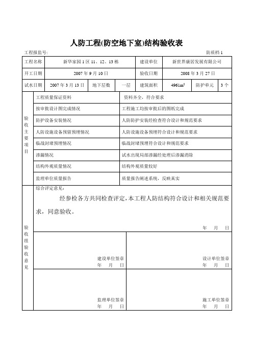 人防结构验收表