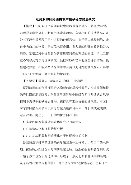 辽河东部凹陷西斜坡中段砂砾岩储层研究