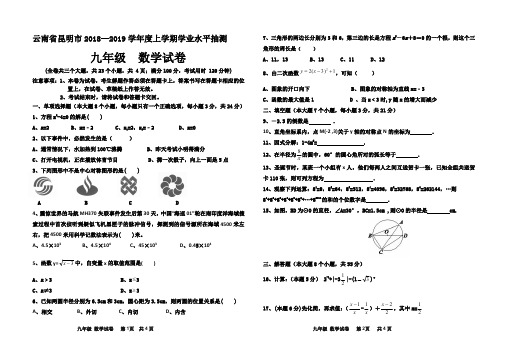 云南省昆明市2018—2019学年上学期九年级数学期末试卷