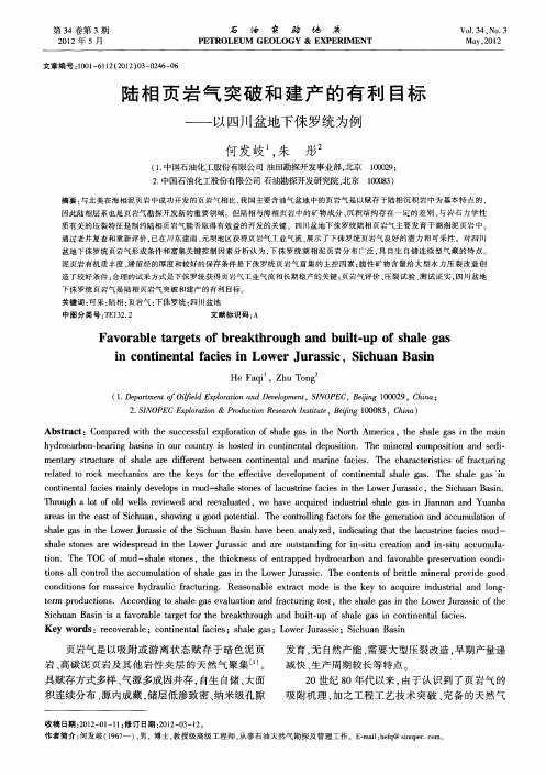 陆相页岩气突破和建产的有利目标——以四川盆地下侏罗统为例