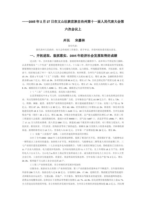 文山壮族苗族自治州2005年政府工作报告