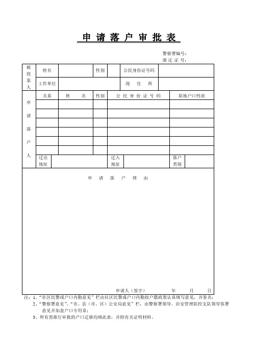 申请落户审批表