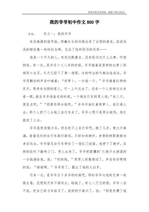 我的爷爷初中作文800字